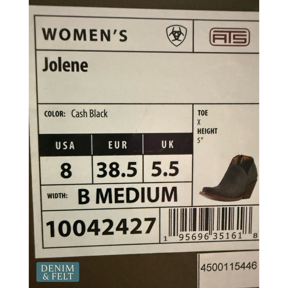 NEW Ariat Jolene Cash Black Leather Western Booties Zip Snip‎ Toe Stacked Heel - Picture 13 of 13
